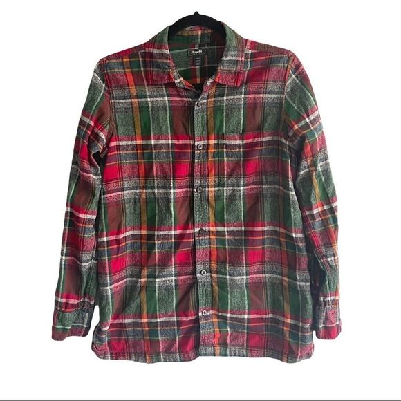 𝅺ROOTS Canada Men’s Plaid Flannel Button Front Shirt Green Red White XS - Picture 1 of 6